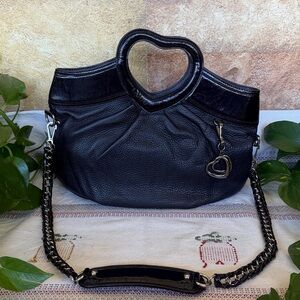 Bebe Heart Shape Handle & Boho Slouchy Y2K Charm Tote Crossbody Leather Handbag